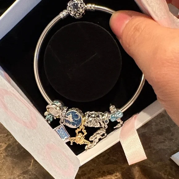 Pandora Silver Charm Bracelet with Blue and Gold Accents - Picture 11 of 13